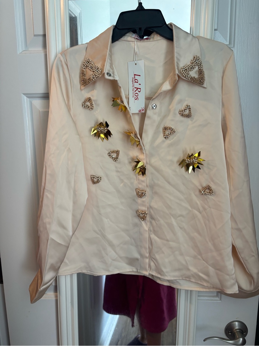 Cream Embellished Button-Down Shirt